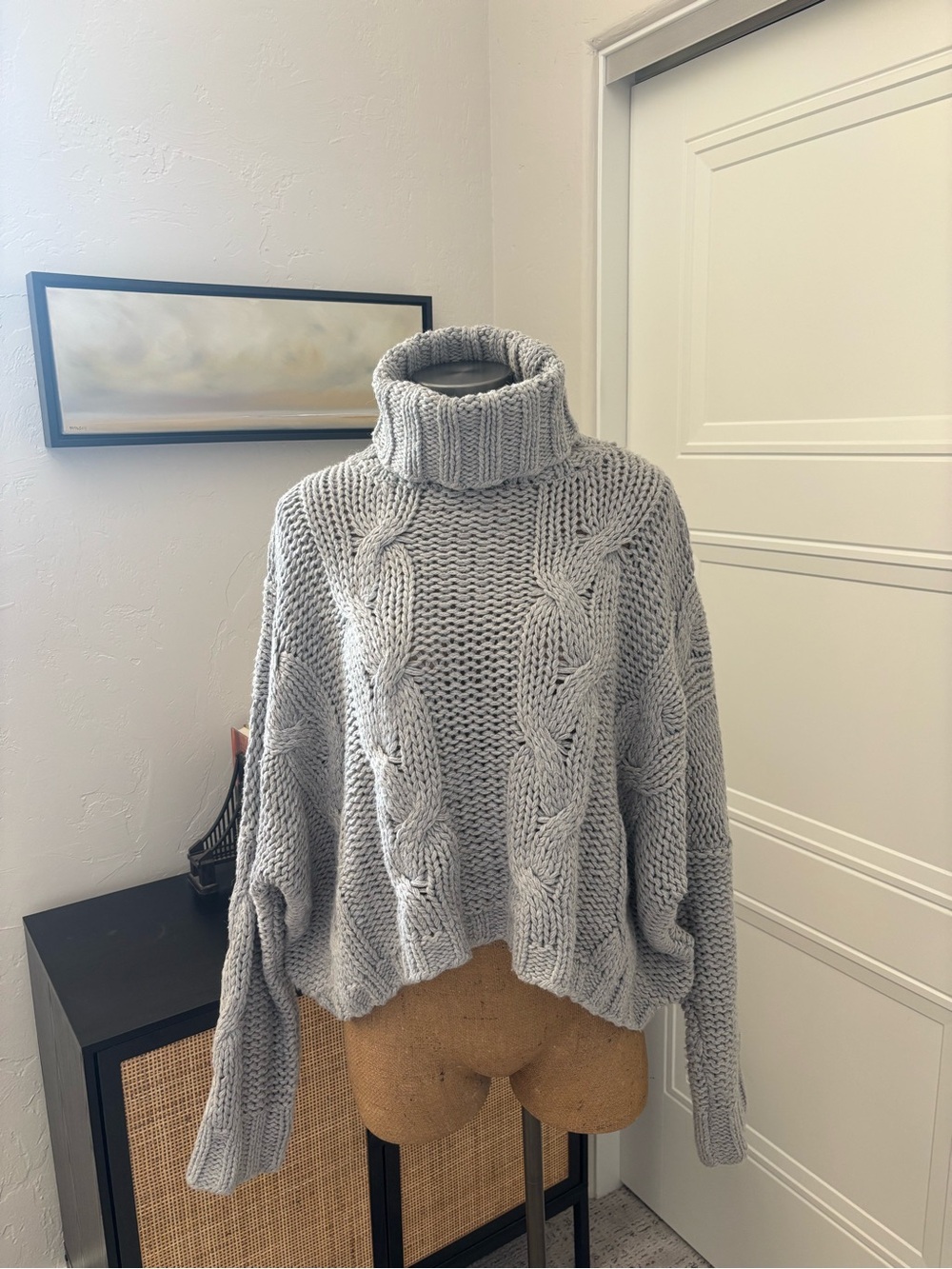 HYFVE Gray Chunky Cable Knit Turtleneck Sweater